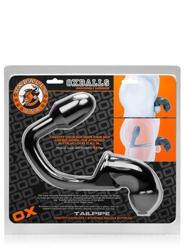 Сексуальный замок для пениса с анальной пробкой Oxballs TAILPIPE Cock Cage Anal Lock от Mister B, 9х3 см