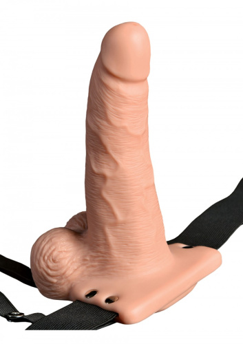 Fetish Fantasy 6 Hollow Rechargeable Strap-on with Balls - Порожнистий вібрострапон на трусиках з пультом дистанційного керування, 15х5 см - купити в Києві, Україні