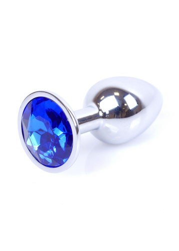 B-Series Jewellery Silver Plug Dark Blue - Анальная пробка с кристаллом, 7х2.7 см (синий)