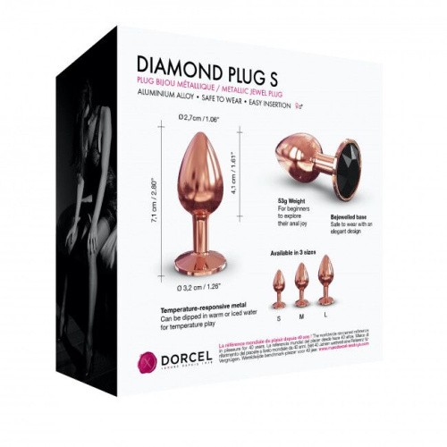 Dorcel Diamond Plug S маленька металева анальна пробка із кристалом, 7.1х2.7 см (чорний) - купити в Києві, Україні
