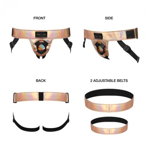 Strap-On-Me Leatherette HARNESS CURIOUS - HOLOGRAPHIC ROSE GOLD - Трусы для страпона