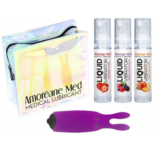 Adrien Lastic Amoreane Med - набор из 3-х вкусов стимулирующего лубриканта и вибропули (фиолетовый)
