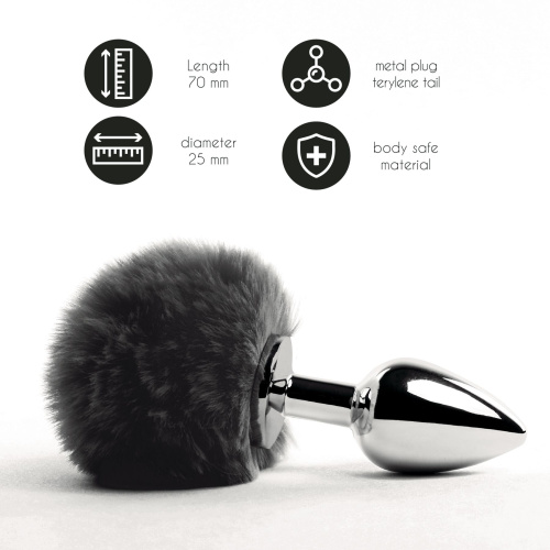 FeelzToys - Bunny Tails Butt Plug - Анальна пробка з пухнастим хвостиком, 7х2.5 см (чорний) - купити в Києві, Україні