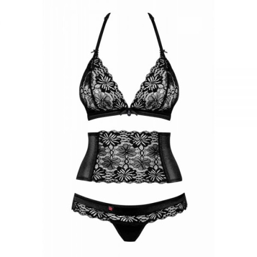 Obsessive 846-SEG-1 set - кружевной эротический комплект, S/M (чёрный)