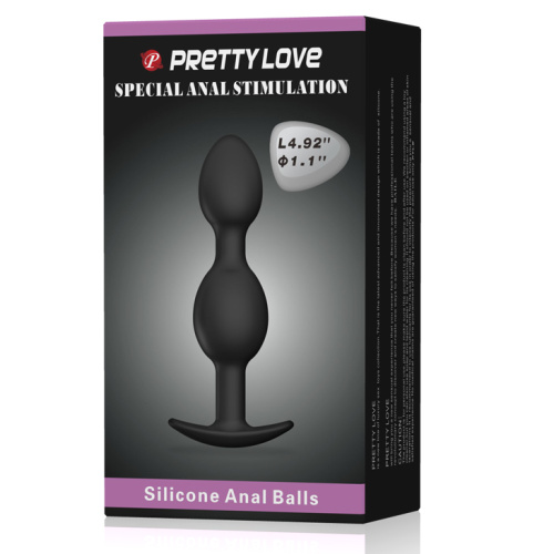 Pretty Love silicone Anal balls - Анальна пробка зі зміщеним центром ваги, 12.5х2.3-3.3 см (чорна) - купити в Києві, Україні