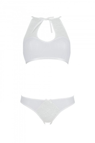 Passion Ursula Set - Сексуальный комплект: бра, трусики с ажурным декором и открытым шагом, S/M (белый)