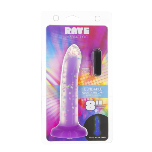 Фаллоимитатор ADDICTION Rave 8″ Glow in the Dark Dildo Purple Confetti , 20,3 см