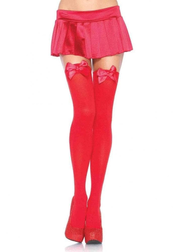 Leg Avenue Nylon Thigh Highs With Bow - чулки с бантиком (черный с фукси)