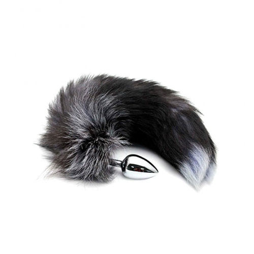 Alive Black And White Fox Tail L - Металева анальна пробка Лисячий хвіст, 9х3.9 см - купити в Києві, Україні