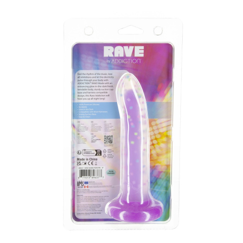 Фаллоимитатор ADDICTION Rave 8″ Glow in the Dark Dildo Purple Confetti , 20,3 см
