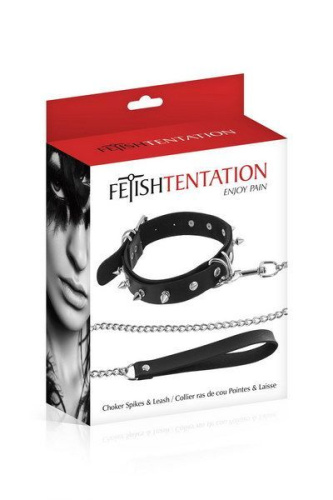 Fetish Tentation Spikes and Leash - Ошейник с шипами и с поводком
