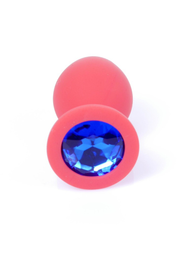 Boss Silikon Plug Jewellery Red Medium - Анальная пробка с кристаллом, 8х3.5 см (красный с синим)
