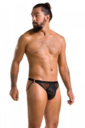 Passion - 034 SLIP OPEN LUKE black - Сексуальные мужские трусы с сетчатыми вставками и открытой попкой, S/M