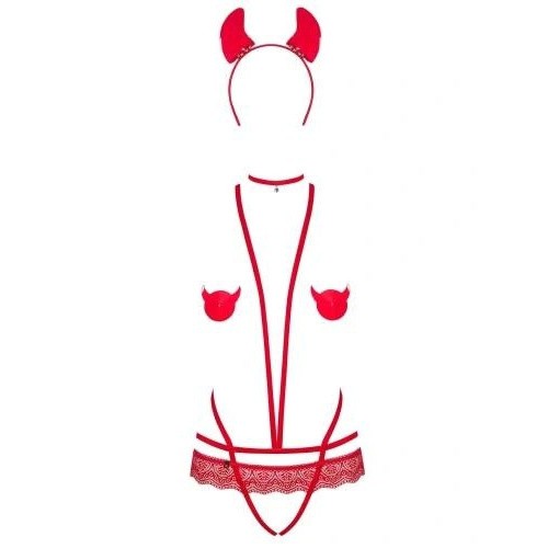 Obsessive Evilia teddy red L/XL - Женский костюм дьявола