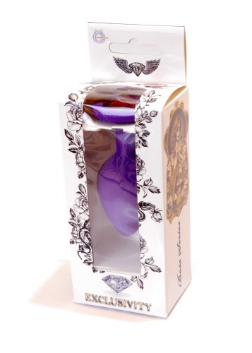 Boss Jewellery Purple Silicon Plug Medium Red Diamond - Анальная пробка с кристаллом, 8х3.5 см (фиолетовый с красным)