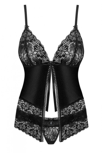Obsessive 846-BAB-1 babydoll - коротенький бэби долл с кружевом, L/XL (чёрный)