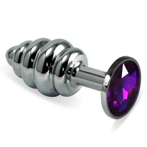 LoveToy Rosebud Spiral Metal Plug  - витая металлическая анальная пробка с кристаллом, 6.85х2.95 см (фиолетовый)