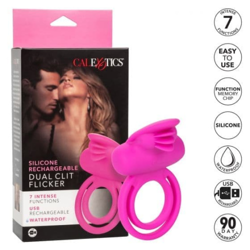 CalExotics Dual Clit Flicker Enhancer - двойное виброкольцо, 6х3.7 см (розовый)