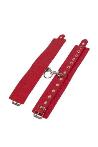 sLash Leather Restraints Hand Cuffs - кожаные наручники с заклёпками, 24 см (красный)