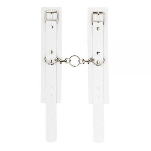 sLash Leather Standart Hand Cuffs - кожаные наручники с карабином, 33 см (белый)