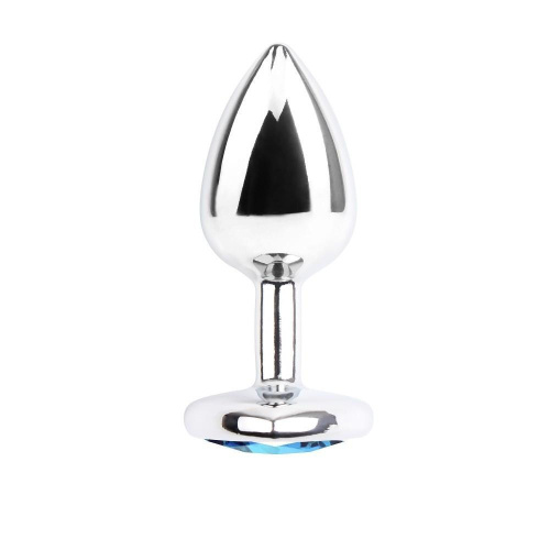 Chisa Hi-Basic Blue Gem Anal Plug - Анальная пробка металлическая с кристаллом в форме сердца, 7.1х2.8 см (серебристый с голубым)