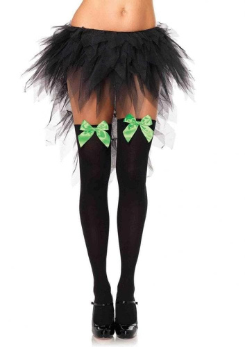 Leg Avenue Nylon Thigh Highs With Bow - чулки с бантиком (черный с фукси)