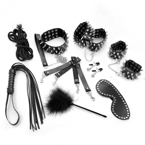 Art of Sex - Spikes BDSM Set Leather - Набор BDSM из 10 предметов, натуральная кожа