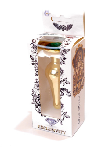 Boss Jewellery Gold Butt Plug Green - Анальна пробка з кристалом, 9,5х3 см (зеленый)