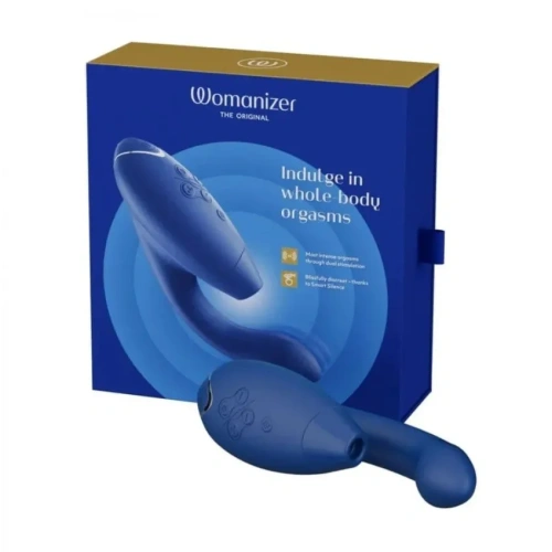 Womanizer Duo 2 + Лубрикант 50 мл - Вибратор с вакуумным стимулятором, 20.3х3.5 см (синий)