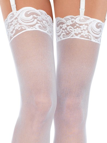 Leg Avenue Sheer Thigh Highs - чулки с кружевом (белые)