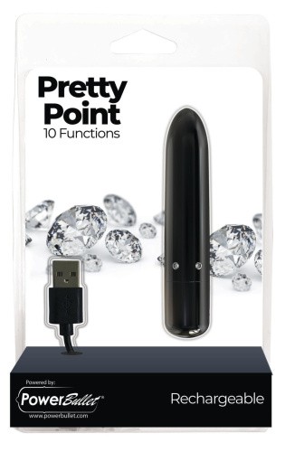 PowerBullet - Pretty Point Rechargeable Black - віброкуль, 10х1.9 см (чорний) - купити в Києві, Україні