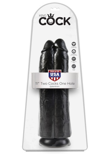 Pipedream Two Cocks One Hole 11 Inch - Двойной реалистичный фалоимитатор (черный), 28х9.1см