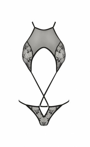 Passion Azalia - боди из нежного тюля с элементами кружева, S/M (чёрный)