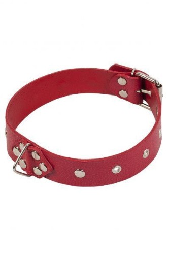 sLash Leather Restraints Collar - узкий кожаный ошейник, 46 см (красный)