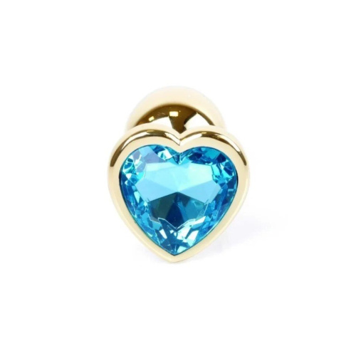 Boss Jewellery Gold Heart Plug Light Blue - Анальная пробка с кристаллом, 7х2,7 см (голубой)
