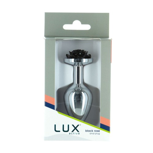 Lux Active Rose Anal Plug Black - металлическая анальная вибропробка, 8.9х3.4 см (чёрный)
