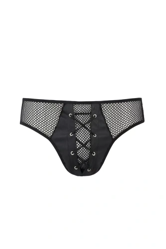 Passion - 035 SLIP RICHARD black - Сетчатые мужские трусы со шнуровкой, XXL/XXXL