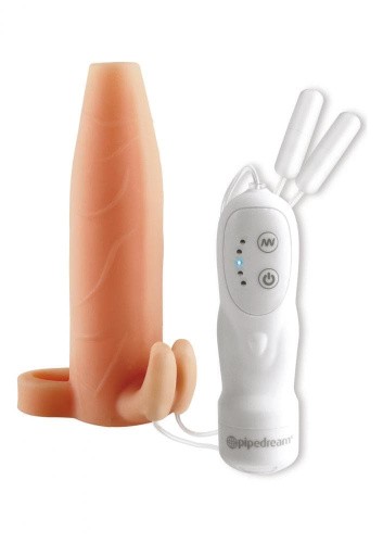 Pipedream Fx Duo Clit Climax Her - утолщающая вибронасадка на член, 15.2х4 см (телесный)