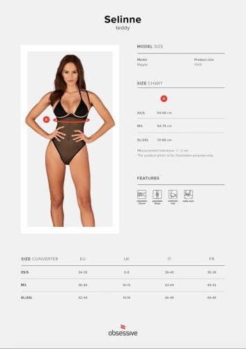 Obsessive Selinne teddy - эротическое женское боди, XS/S (чёрный)