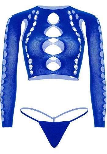 Комплект Leg Avenue Long sleeve crop top & string Royal Blue, One Size - купити в Україні | Секс шоп SEX-SHOP.ua