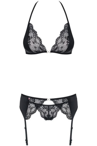 Obsessive Charmea set - Эротический комплект с поясом для чулок, L/XL (чёрный)