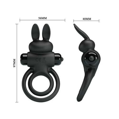 Pretty Love Vibro Penis Ring Bunny III Black - виброкольцо, 9.7х4 см (черный)