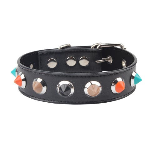 Behave! Collar With Thorns ошейник для БДСМ с цветными заклепками, 40х3.3 см (чёрный)