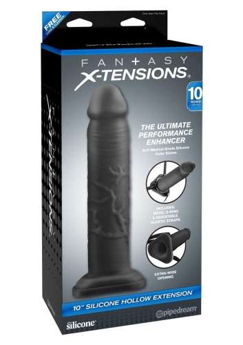 Silicone Hollow Extension - Насадка-удлинитель для пениса, 24х6 см (чёрный)