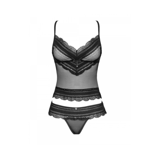 Obsessive Ivannes top & thong - Комплект эротического белья: топ и трусики, 2XL/3XL (чёрный)