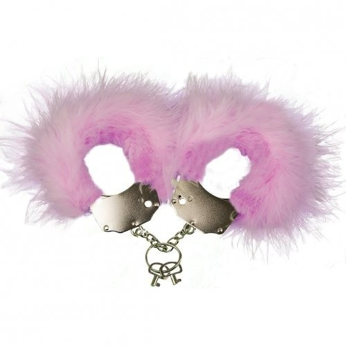 Adrien Lastic Handcuffs Pink - наручники металлические с розовой пушистой отделкой