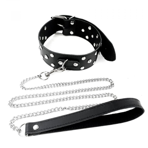 Art of Sex - Jenna Collar with Leash - Ошейник с поводком из натуральной кожи с заклепками