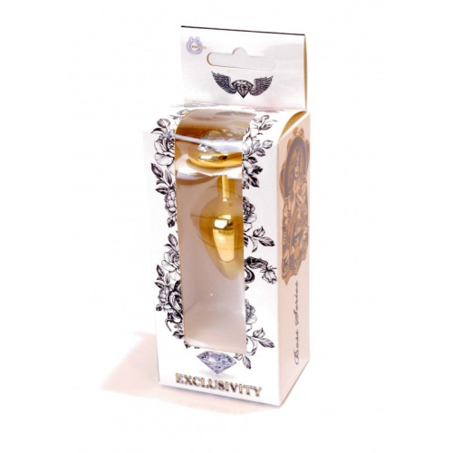 Boss Jewellery Gold Heart Plug Clear - Анальная пробка с кристаллом, 7х2,7 см (прозрачный)