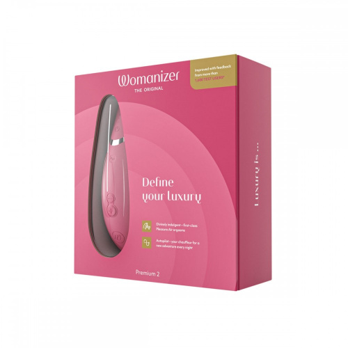 Womanizer Premium 2 + Лубрикант 50 мл - Инновационный клиторальный вакуумный стимулятор, 15.5х3.5 см (малиновый)