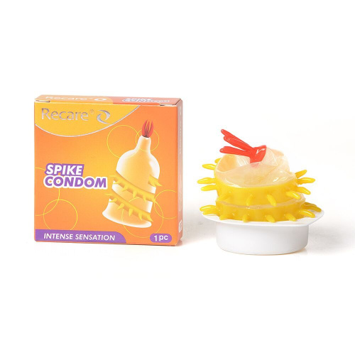 Насадка на член Recare Spike Condom Yellow (с усиками и спиралью шипов)